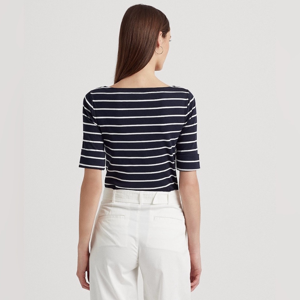 Lauren Ralph Lauren Navy and White Striped Tee - Picture 2 of 14